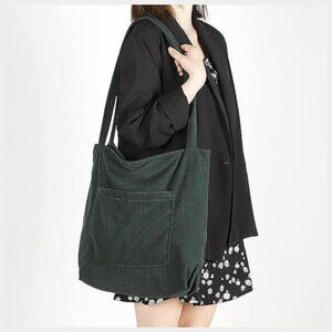 Women Corduroy Tote Bag-Dark Green